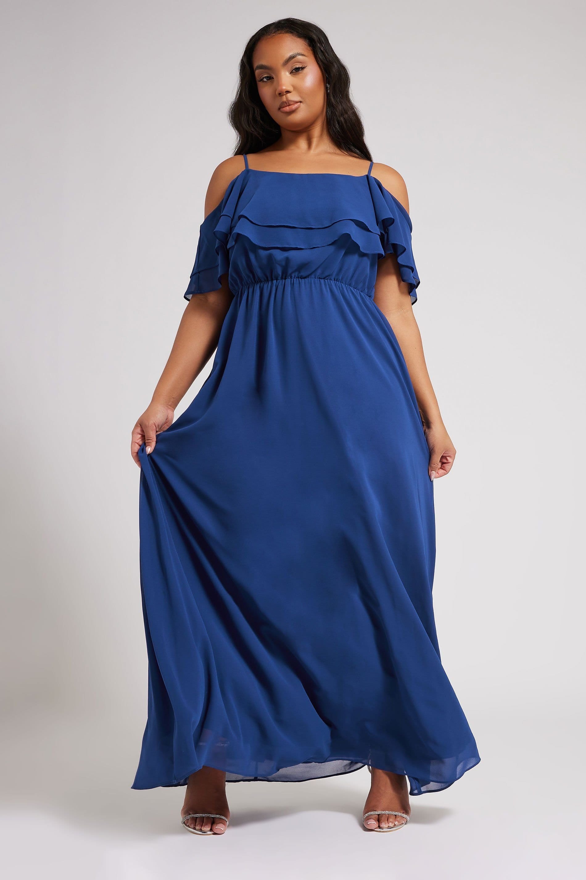 Yours Yours Women's Frill Cold Shoulder Maxi Dress in Cobalt - 4