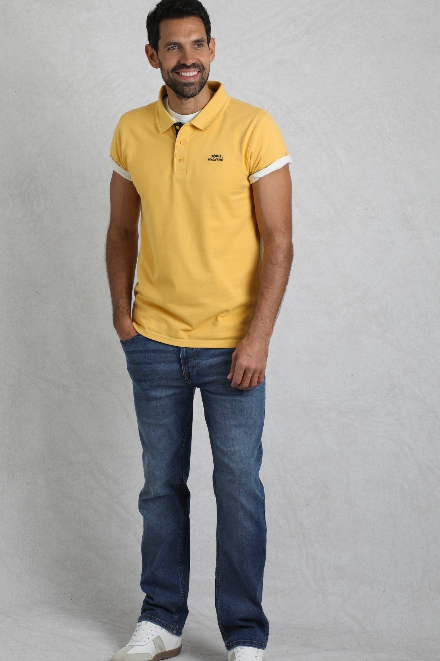Weird Fish Weird Fish Men's Miles Pique Polo Shirt in Lemon - 4
