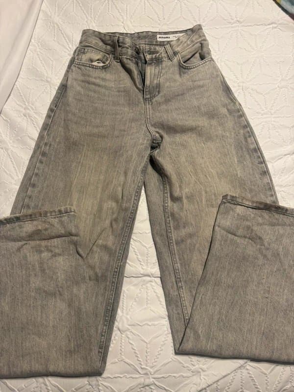Bershka Light wash grey barrel jeans