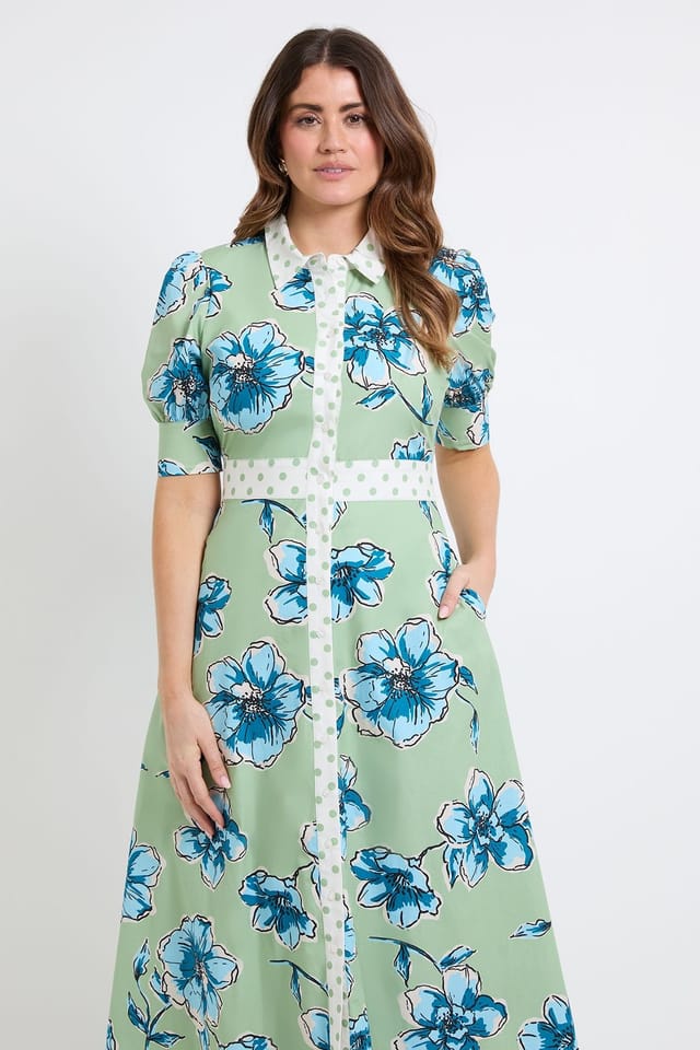Wallis Wallis Women's Summer Cotton Floral Shirt dress in Green - 2