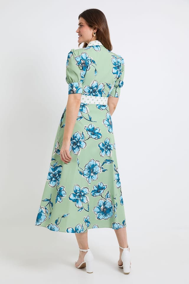 Wallis Wallis Women's Summer Cotton Floral Shirt dress in Green - 3