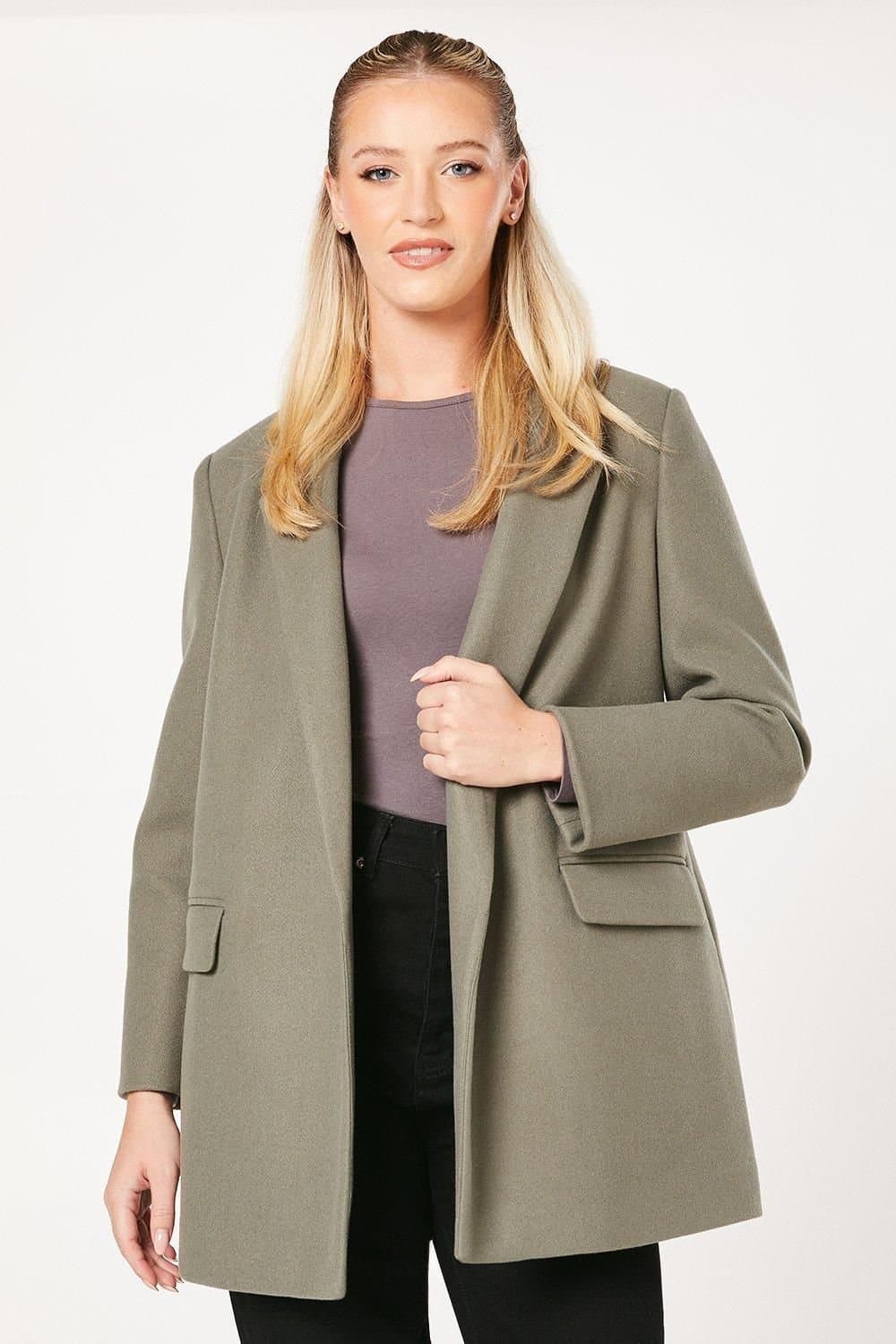 Dorothy Perkins Dorothy Perkins Women's Smart Pocket Detail Blazer Coat in Khaki