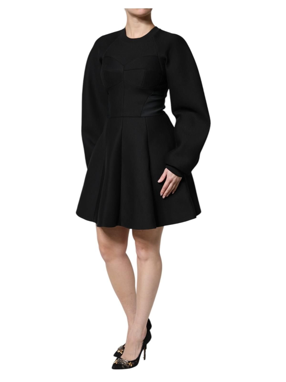 Dolce & Gabbana Dolce & Gabbana Women's Black Cotton Long Sleeves A-line Mini Dress - 3