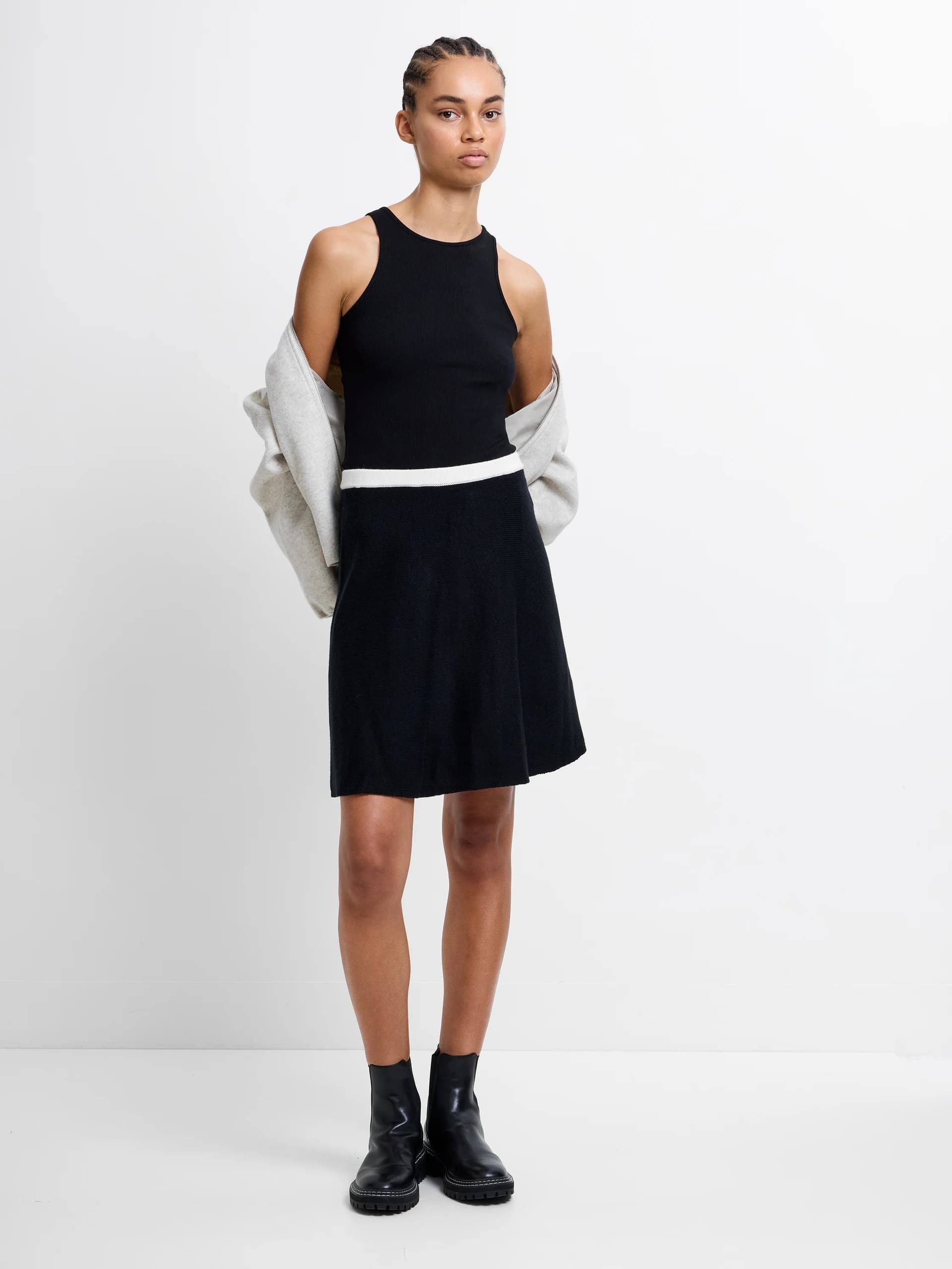 French Connection Babysoft Knit Skirt Black/Classic Cream