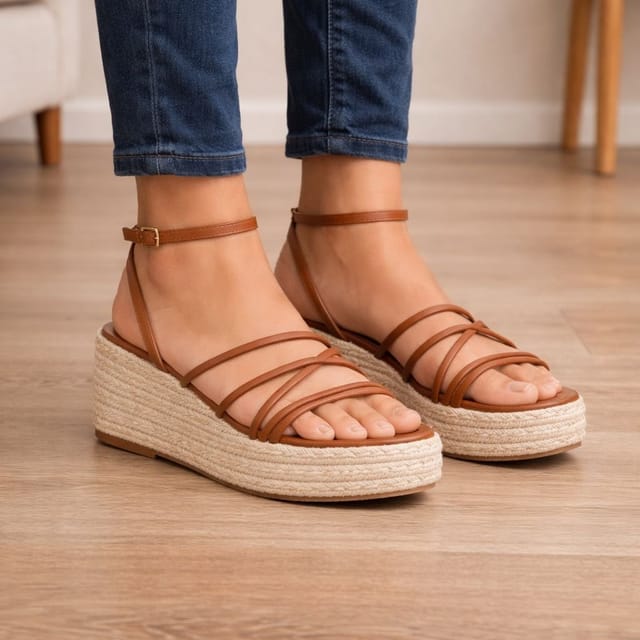 Truffle Collection Truffle Collection Women's Wedge Sandals Open Toe Buckle Strap Polyurethane Summer Shoes in Tan - 2