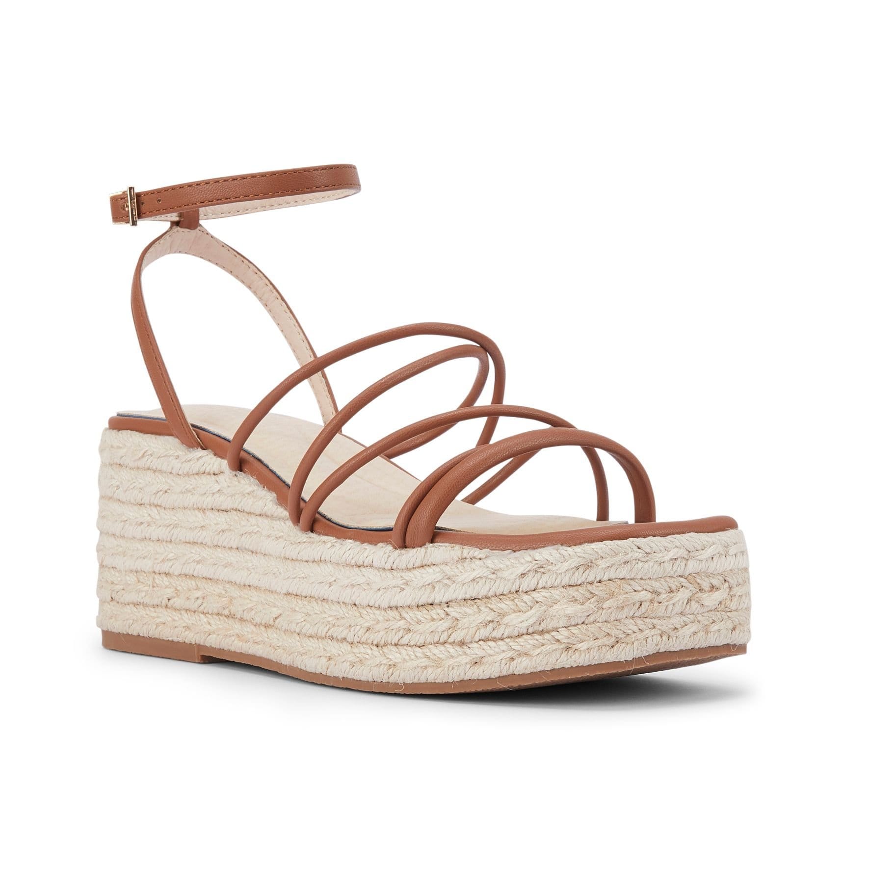 Truffle Collection Truffle Collection Women's Wedge Sandals Open Toe Buckle Strap Polyurethane Summer Shoes in Tan - 4