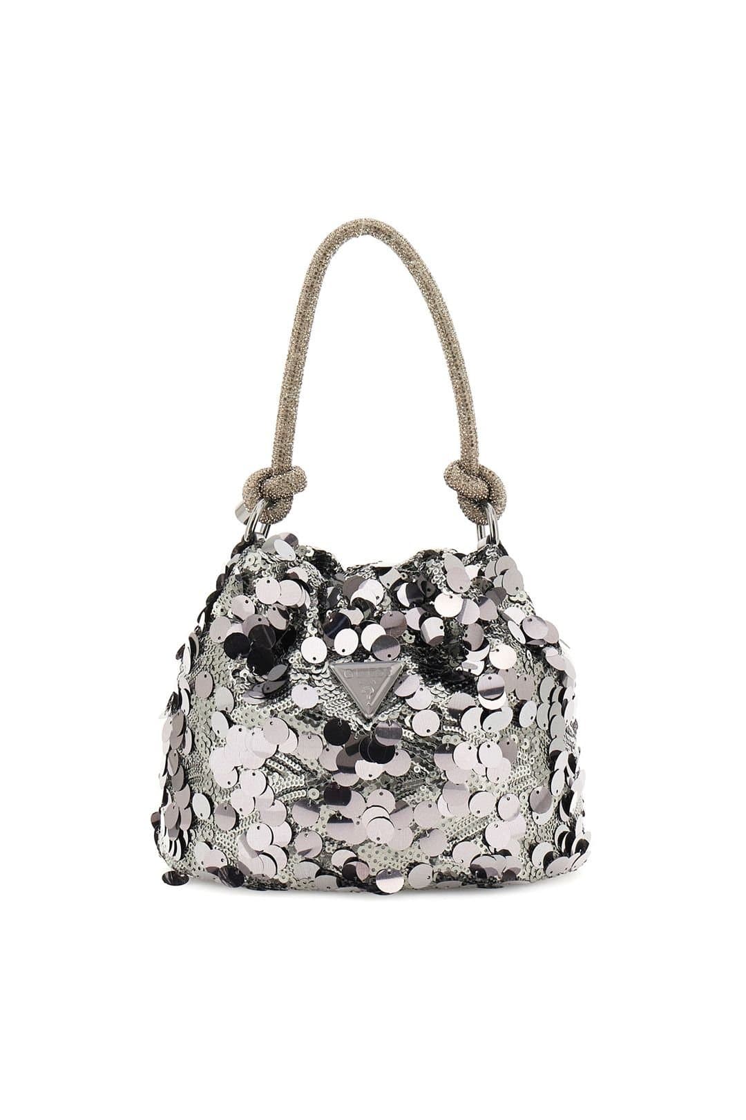 Guess Guess Women's Holiday Shine Top Handle Pouch Silver/Pewter