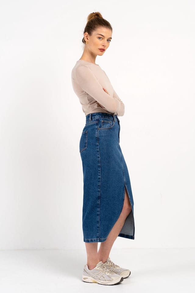 Kettlewell Kettlewell Women's Darla Denim Midi Skirt in Mid Blue - 3