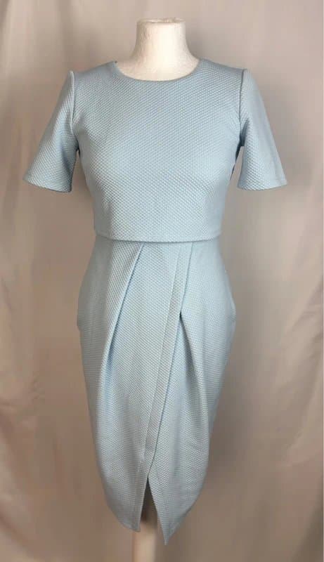 ASOS UK 10 ASOS Duck Egg Blue Textured Structured Midi Dress Tulip Skirt Fit 8 to 10