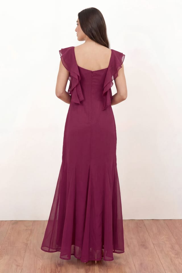 Maya Deluxe Maya Deluxe Women's Floral Embroidered Strappy Godet Maxi Dress in Dark Pink - 2