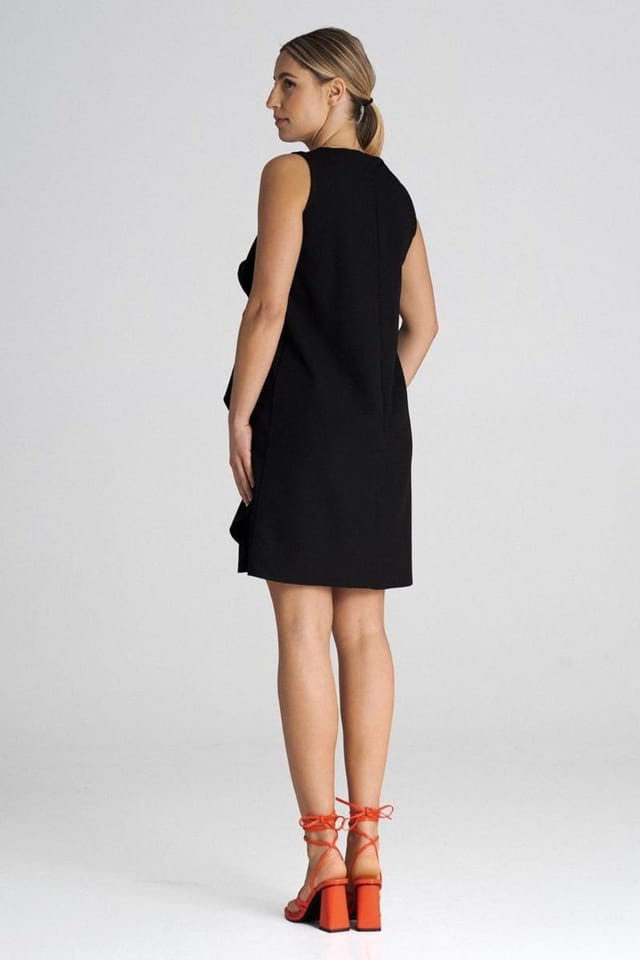 Love Lace Love Lace Women's Sleeveless Trapeze Dress With Vertical Ruffles in Black - 3