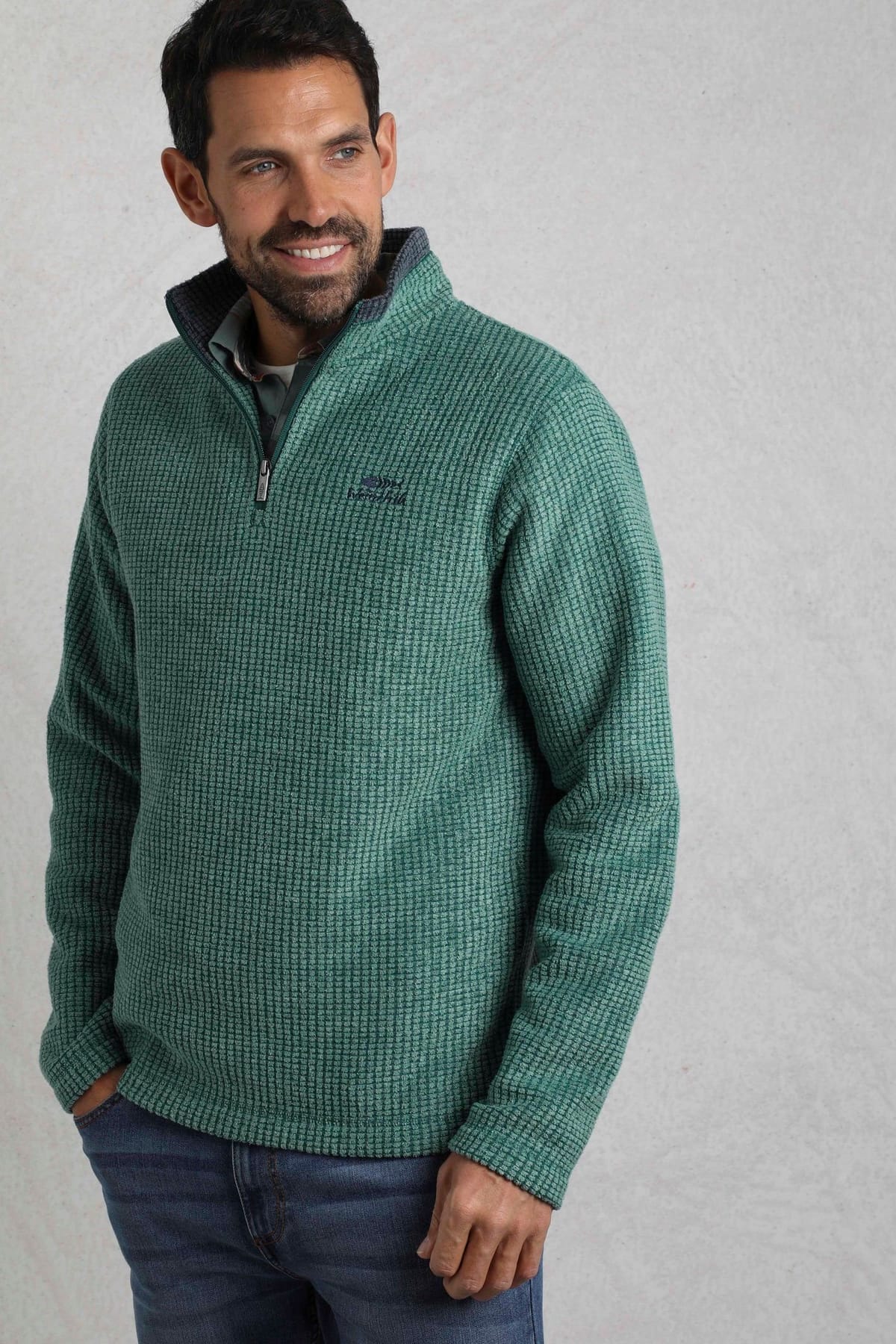 Weird Fish Weird Fish Men's Newark 1/4 Zip Grid Fleece in Bottle Green - 1