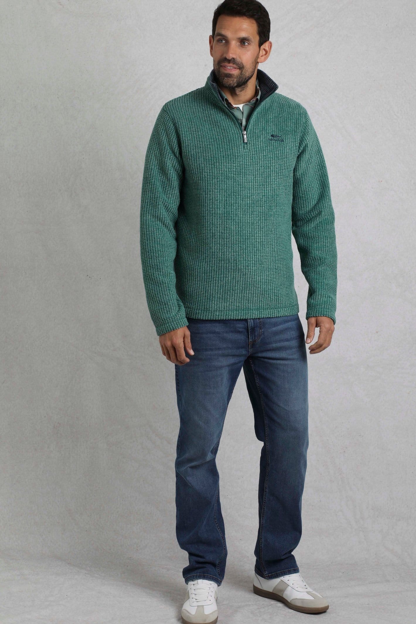 Weird Fish Weird Fish Men's Newark 1/4 Zip Grid Fleece in Bottle Green - 4