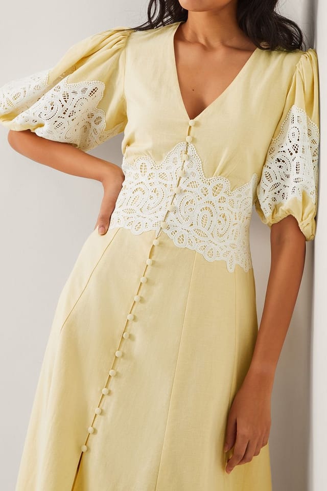 Monsoon Monsoon Women's Nancy Applique Puff-Sleeve Midi Dress Yellow - 2
