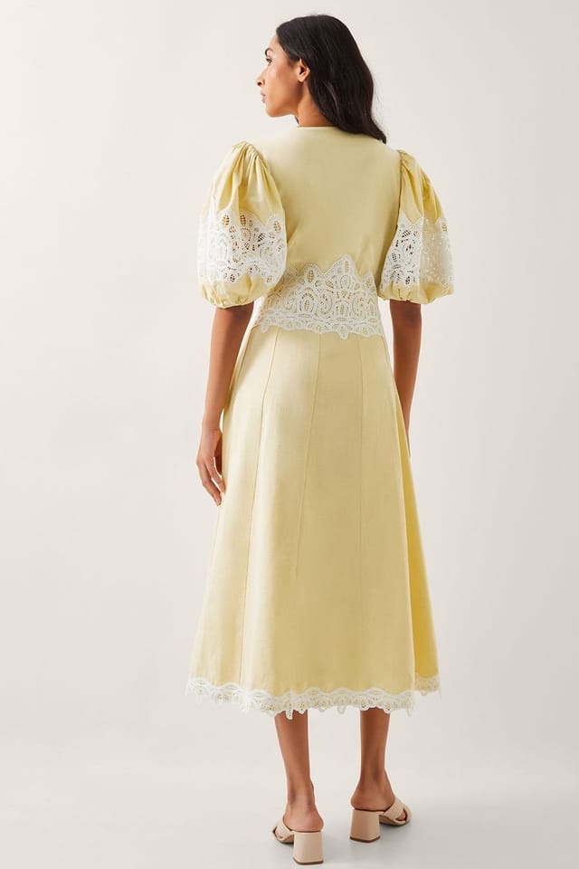 Monsoon Monsoon Women's Nancy Applique Puff-Sleeve Midi Dress Yellow - 3