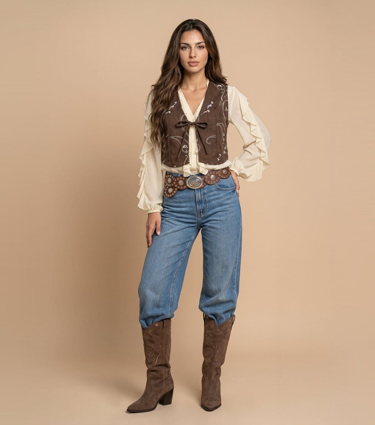 Urban Bliss Brown Floral Embroidered Waistcoat