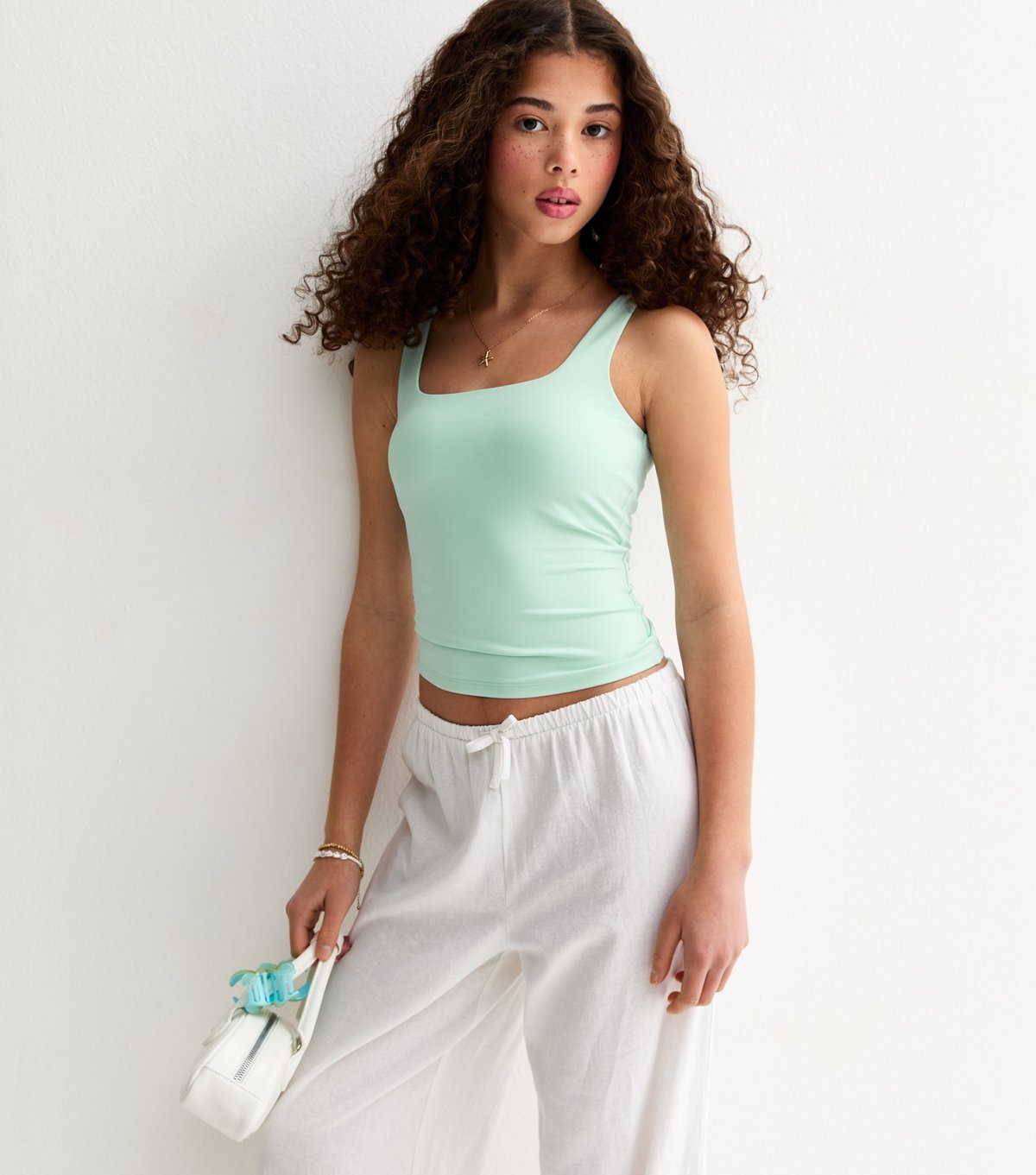 New Look Girls' Turquoise Slinky Square Neck Vest Top New Look - 2