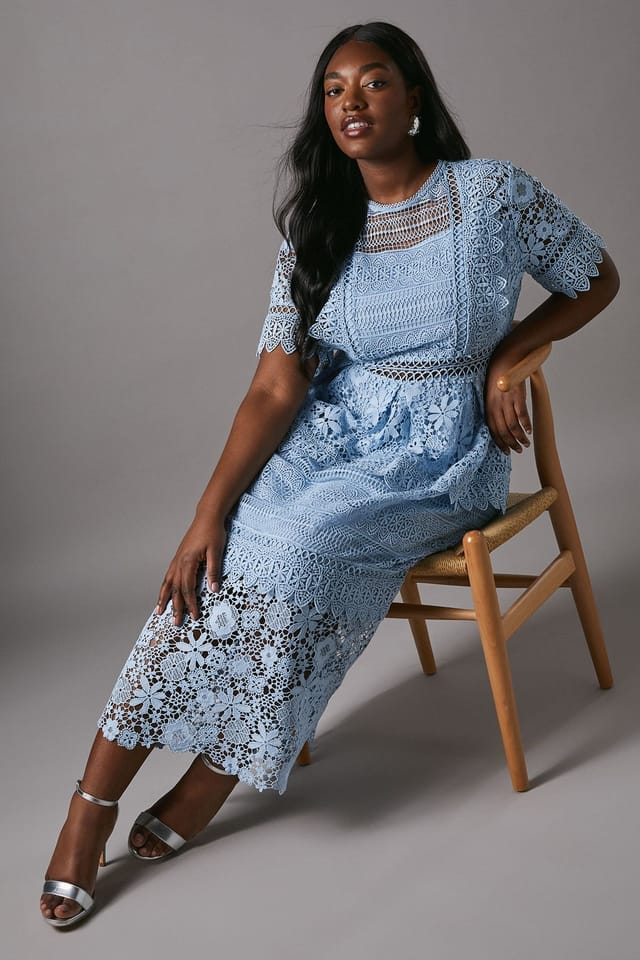 Coast Coast Women's Plus Short Sleeve Lace Midi Dress in Powder Blue - 2