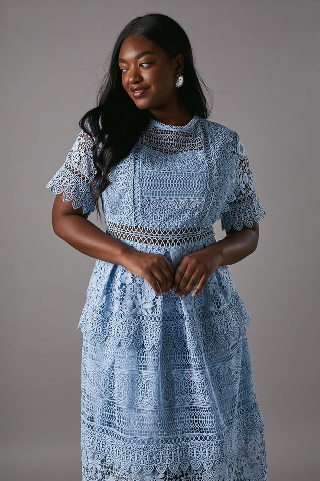 Coast Coast Women's Plus Short Sleeve Lace Midi Dress in Powder Blue - 3