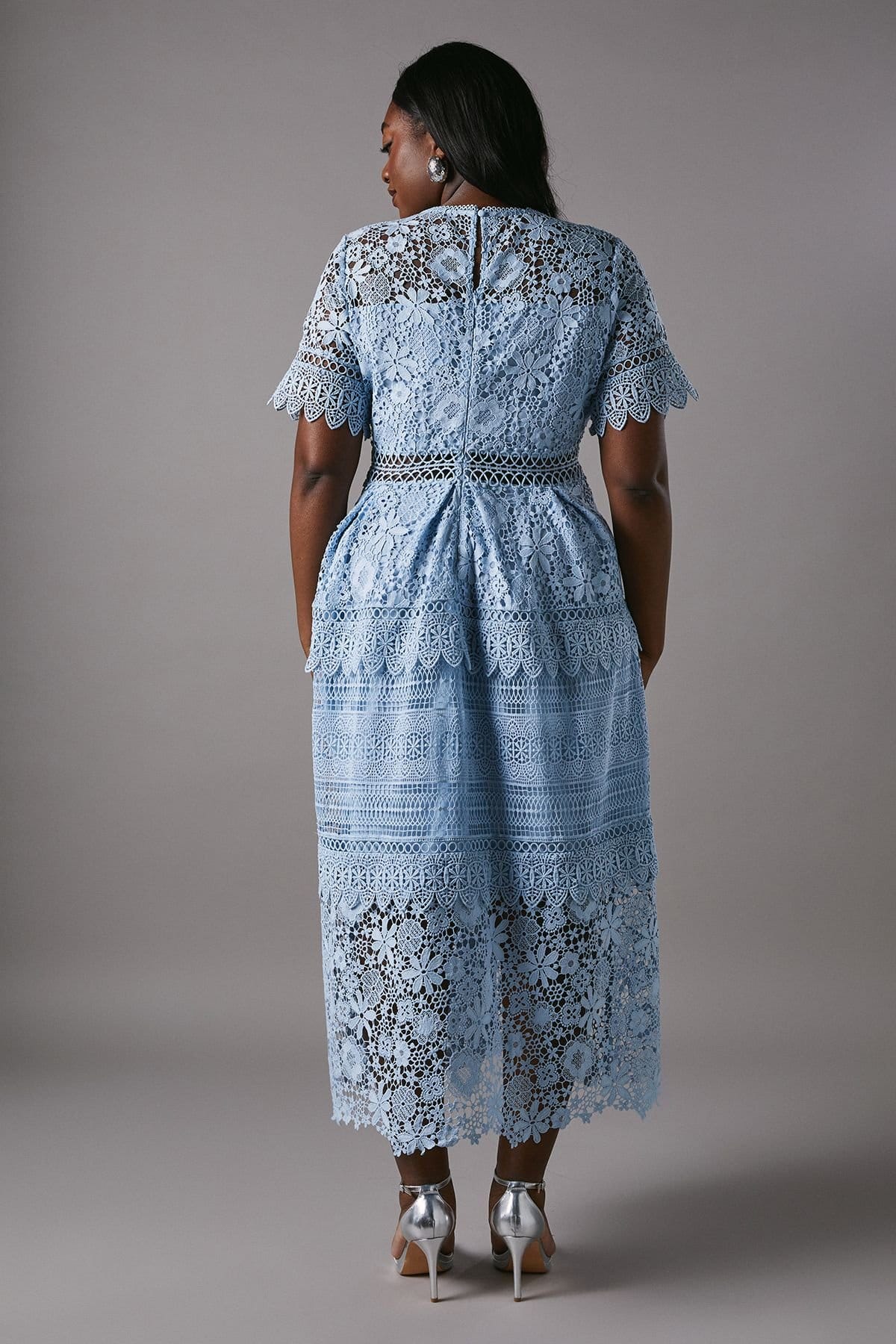 Coast Coast Women's Plus Short Sleeve Lace Midi Dress in Powder Blue - 4
