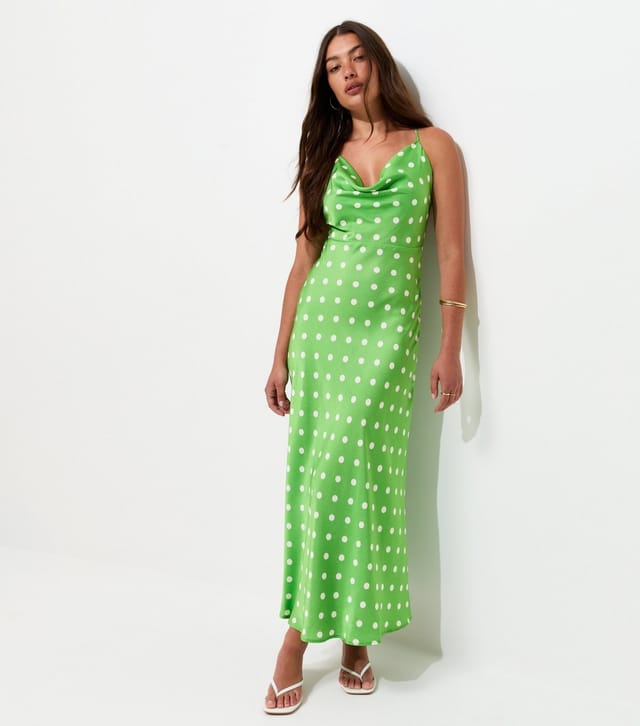 New Look Women's Green Polka Dot Satin Strappy Midi Dress New Look - 3