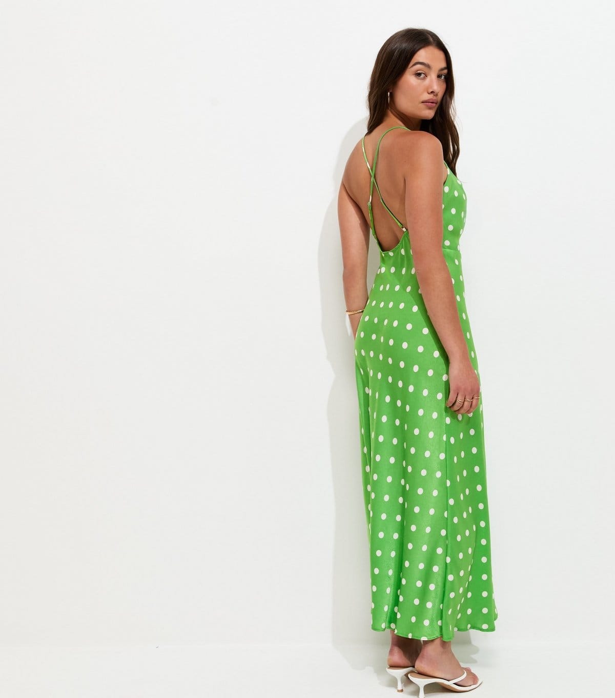 New Look Women's Green Polka Dot Satin Strappy Midi Dress New Look - 4