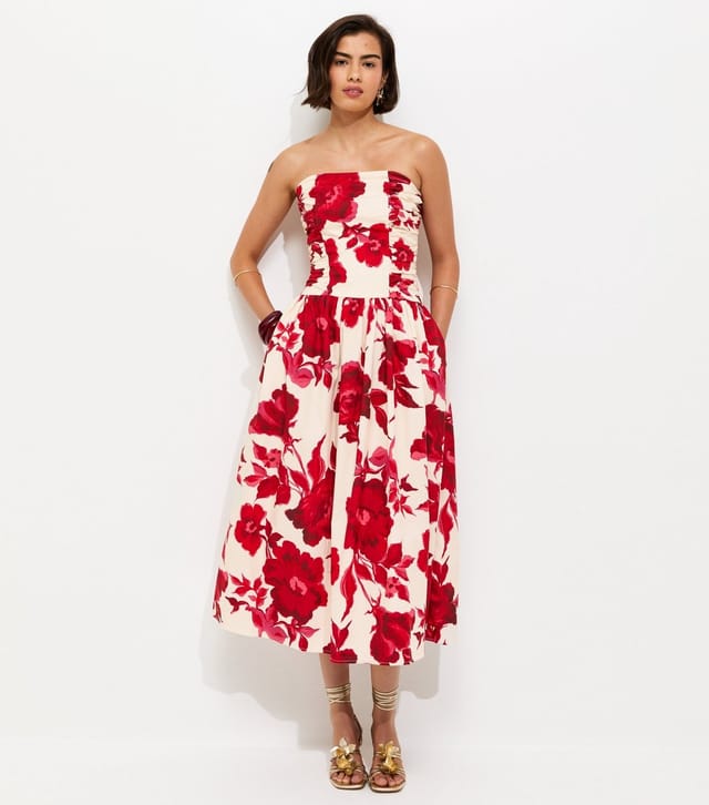 New Look Women's Pink Floral Print Ruched Bandeau Midi Dress New Look - 3