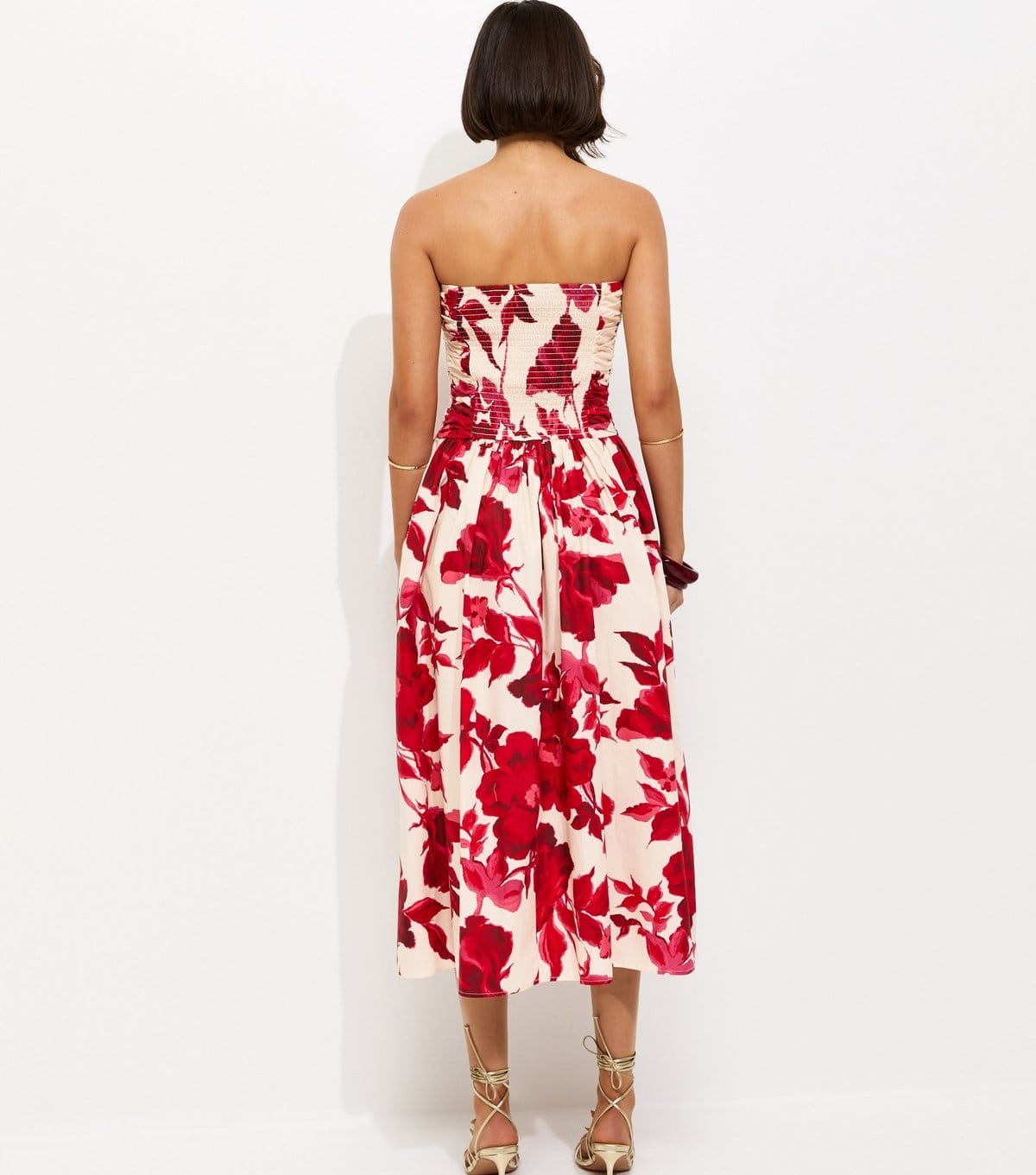 New Look Women's Pink Floral Print Ruched Bandeau Midi Dress New Look - 4