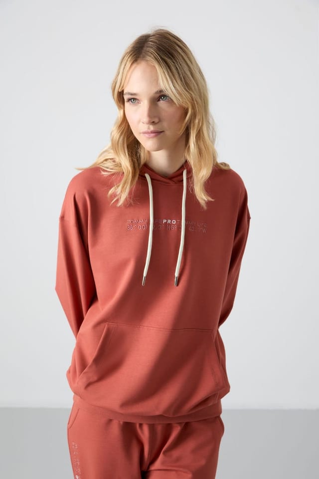 Tommy Life Tommy Life Women's Oversized Hooded Sweatshirt & Pants Set in Terracotta - 2
