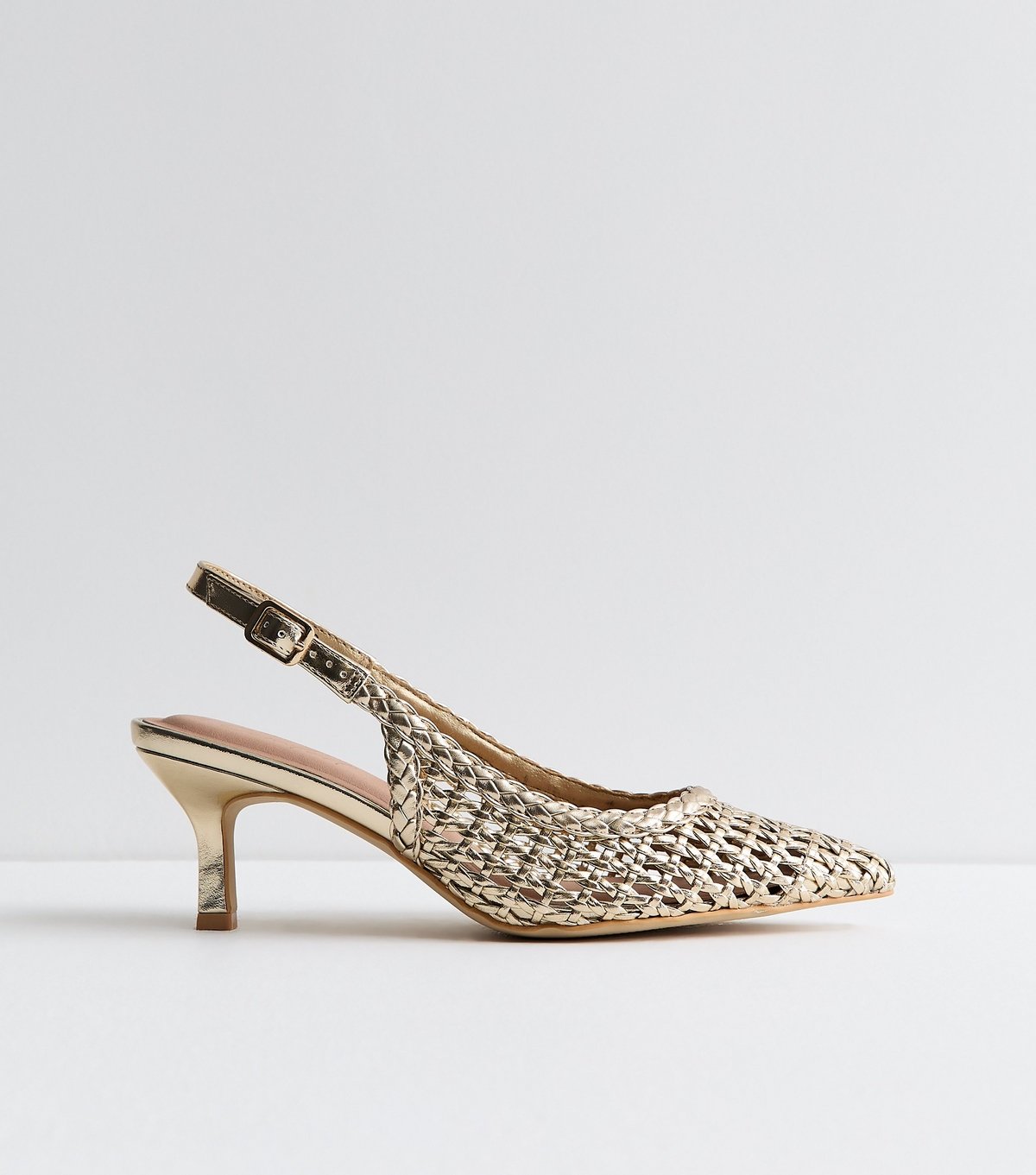 New Look Women's Gold Faux Leather Woven Slingback Pumps Vegan New Look - 2