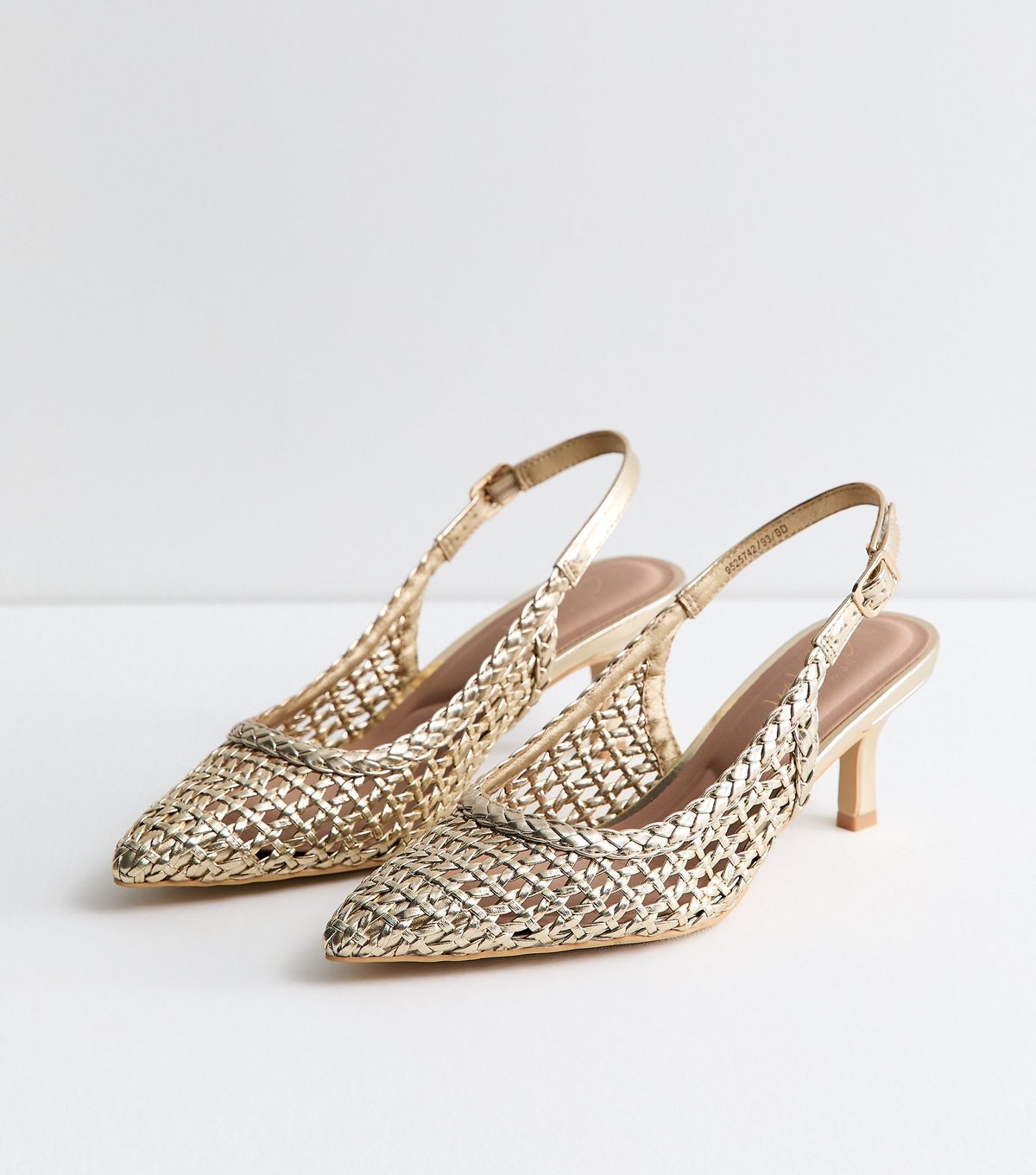 New Look Women's Gold Faux Leather Woven Slingback Pumps Vegan New Look - 3