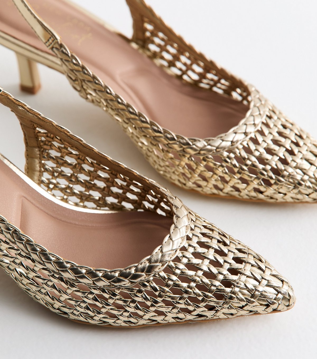 New Look Women's Gold Faux Leather Woven Slingback Pumps Vegan New Look - 4