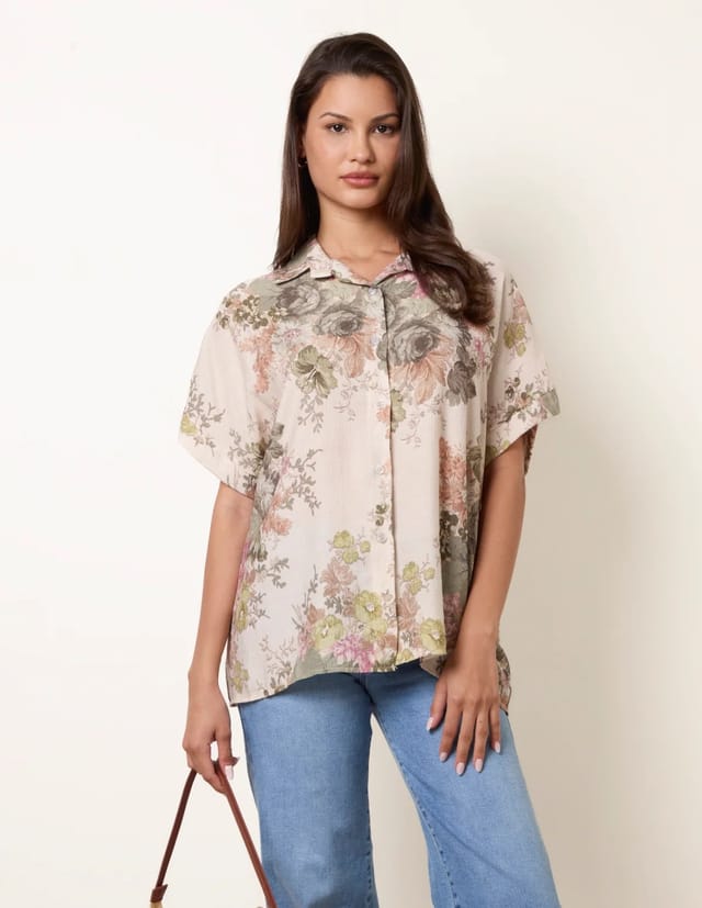 Blue Vanilla Floral Button Front Shirt - 3