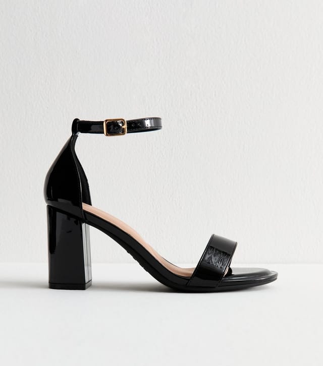 New Look Women's Wide Fit Black Faux Patent Leather Block Heel Sandals Vegan New Look - 2