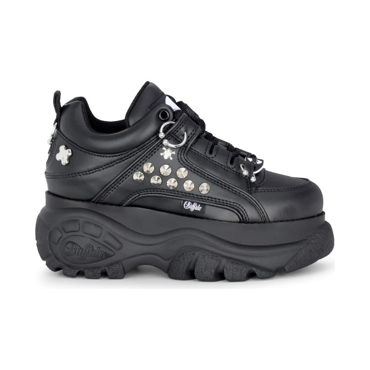 Buffalo Buffalo Women's 1339-14 Punk Platform Studded Vegan Nappa Lace-Up Sneakers in Black
