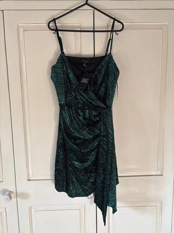 New Look Dark Green Glitter Zebra Print Party Dress
