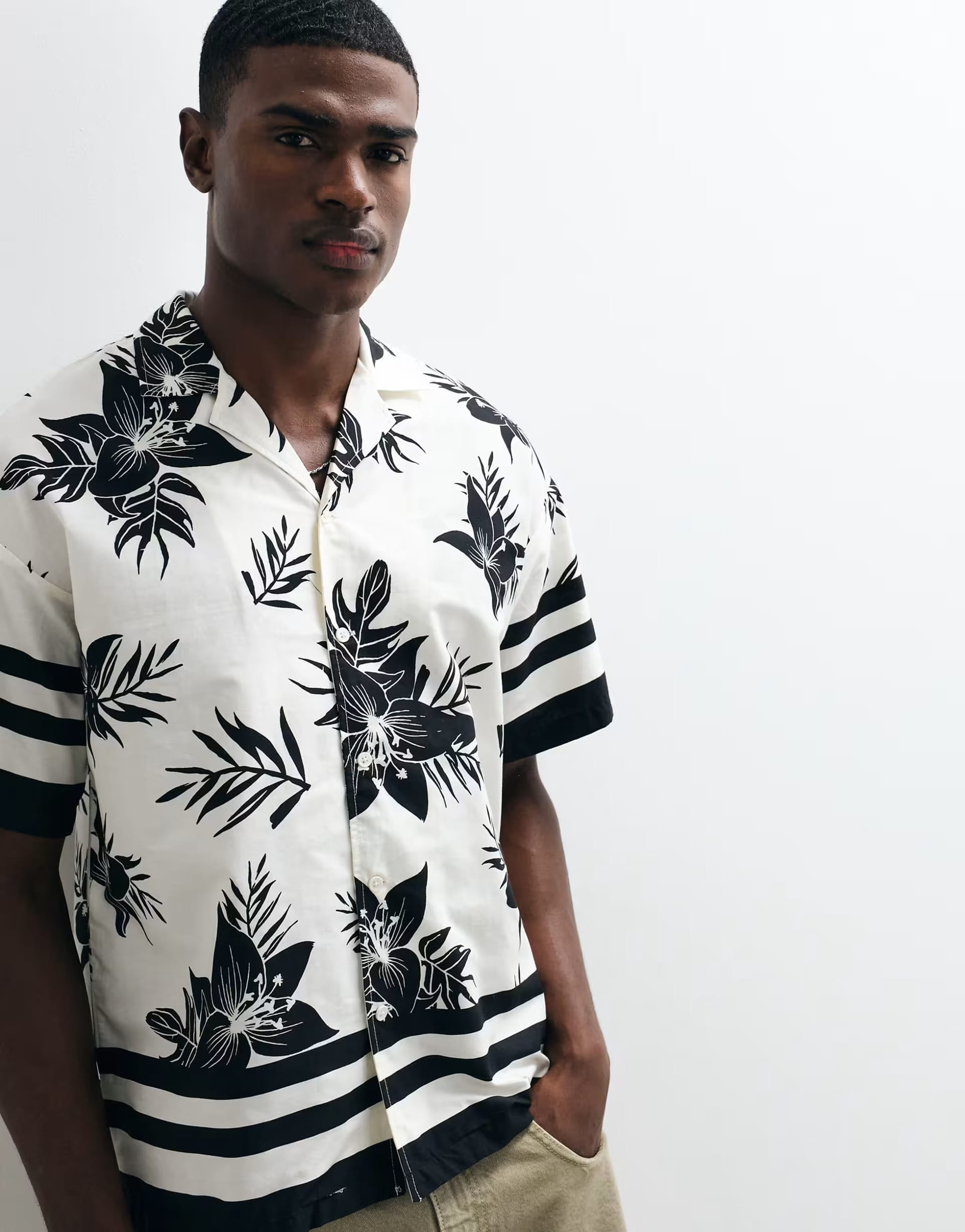 ASOS Black Floral Oversized Shirt with Rever Collar