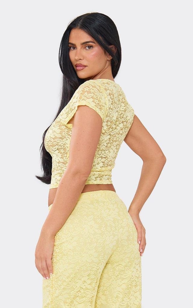 EGO Cap Sleeve Top In Lemon Lace, Women's Size UK 6 - 2