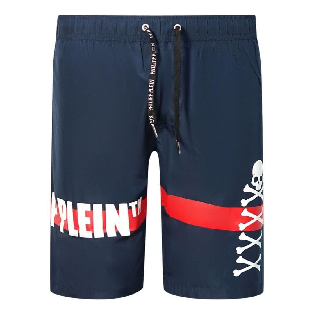 Philipp Plein Philipp Plein Men's TM Skull & Bones Navy Swim Shorts in Blue