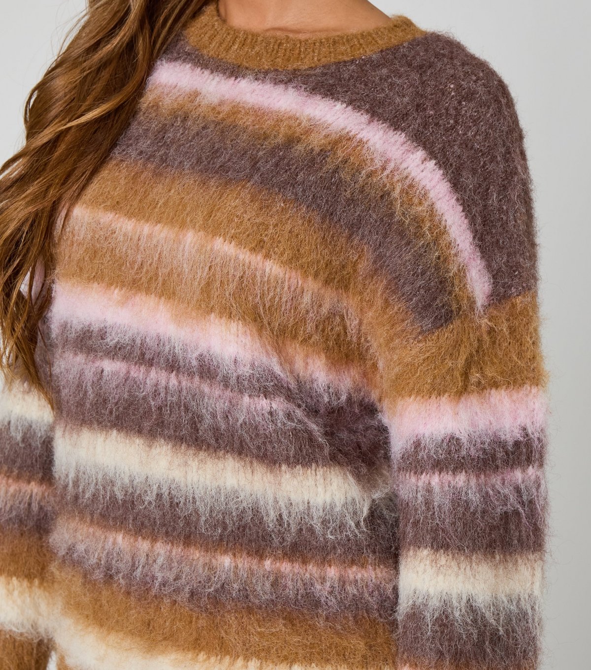 Urban Bliss Women's Brown Fluffy Striped Jumper Urban Bliss New Look - 4