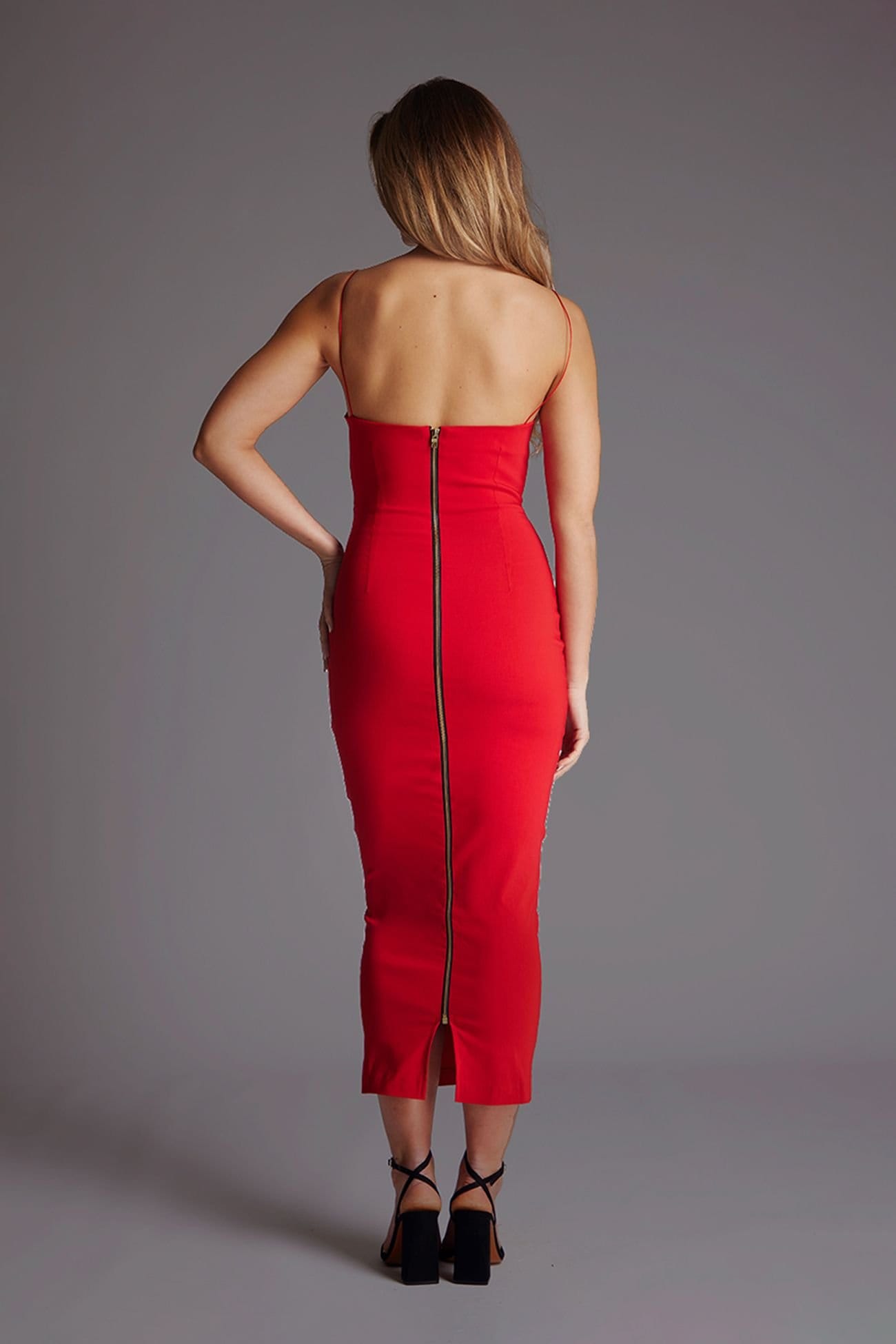 Vesper Vesper Women's Front Cut Out Cami Strap Midaxi Dress in Red - 4