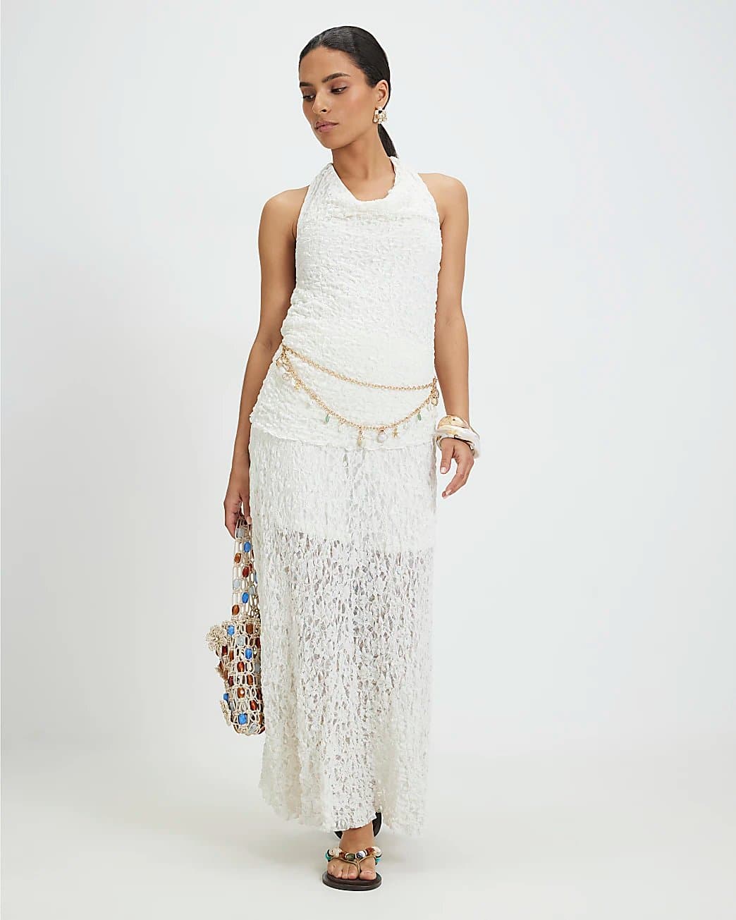 River Island River Island Womens Petite Cream Lace Maxi Skirt