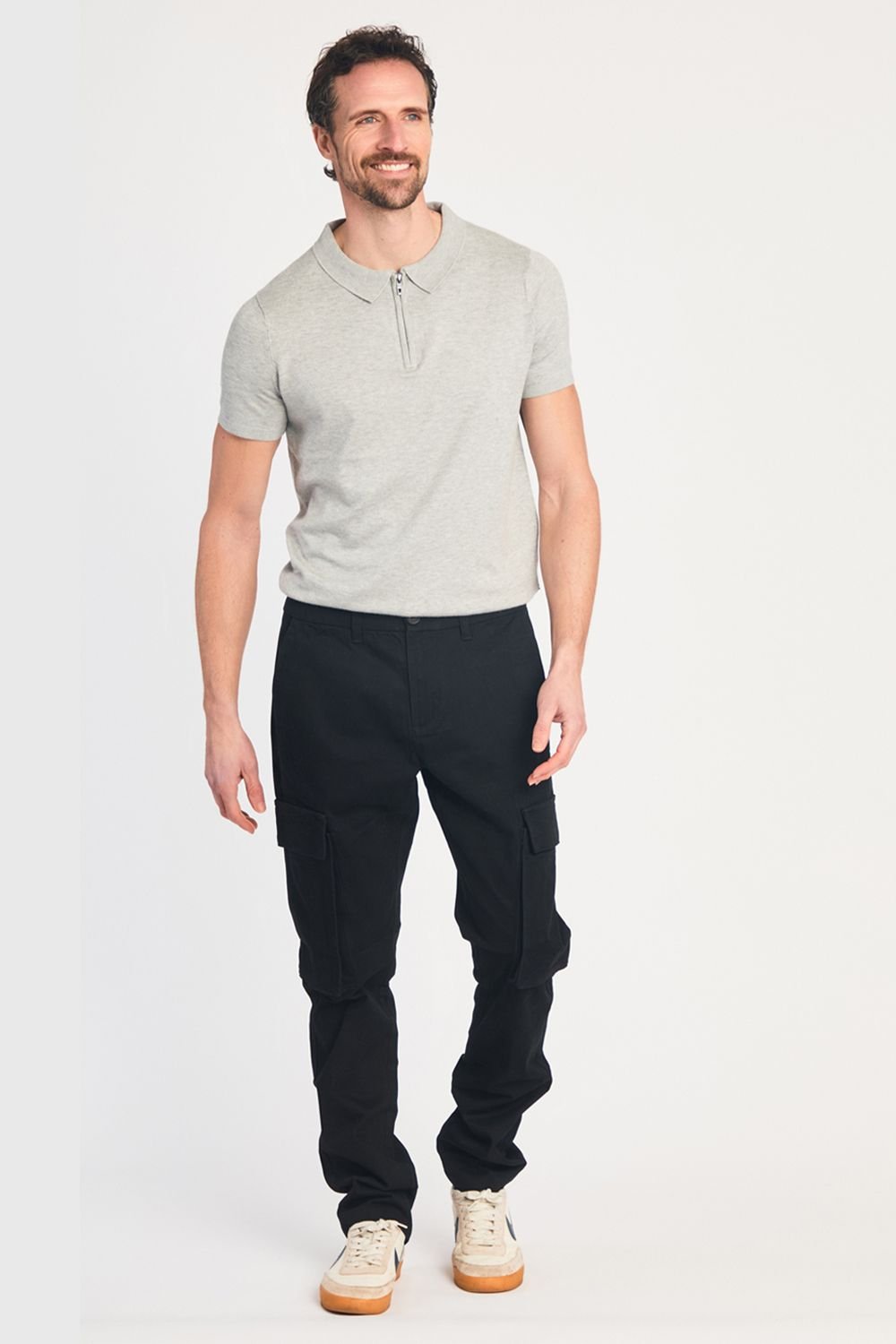 French Connection French Connection Men's Cotton Relaxed Fit Cargo Trousers in Black - 3