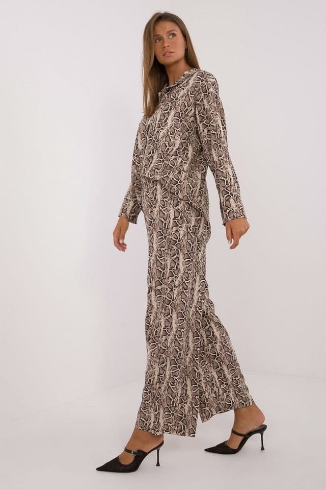 Love Lace Love Lace Women's Animal Print Shirt & Wide Leg Pants Set in Beige - 2