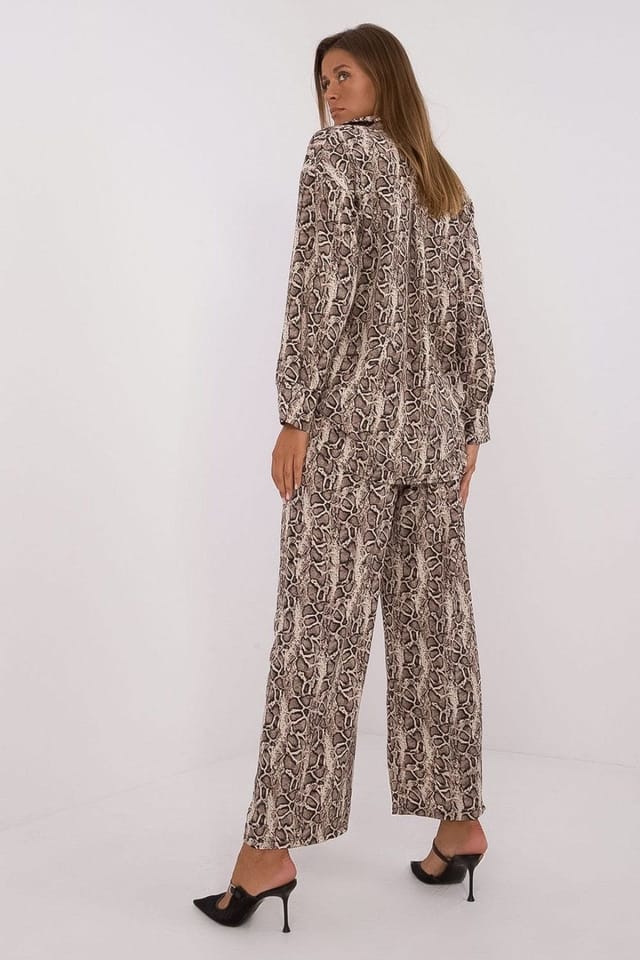 Love Lace Love Lace Women's Animal Print Shirt & Wide Leg Pants Set in Beige - 3