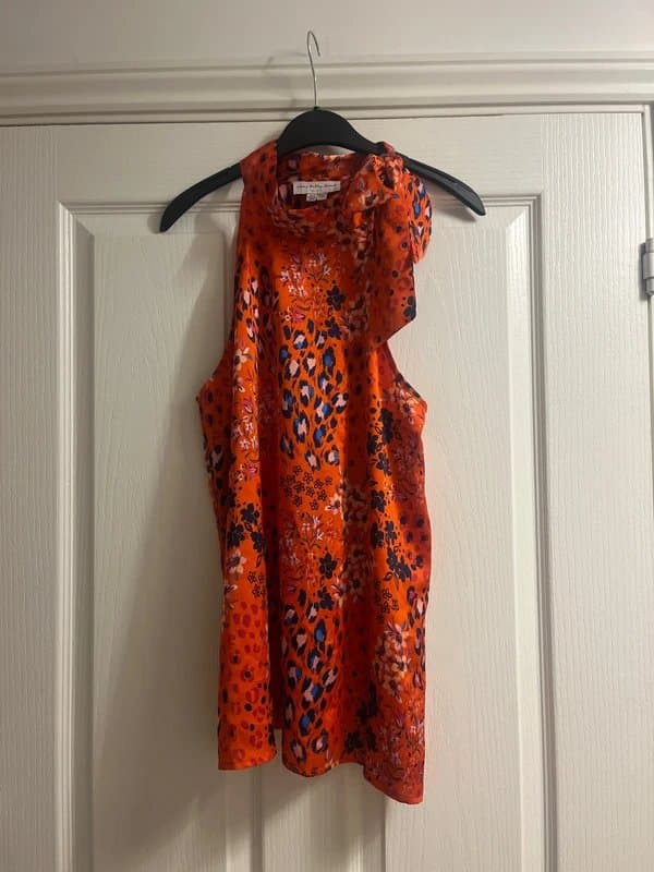 Never Fully Dressed Never Fully Dressed Red Satin Floral Halter Top - Size