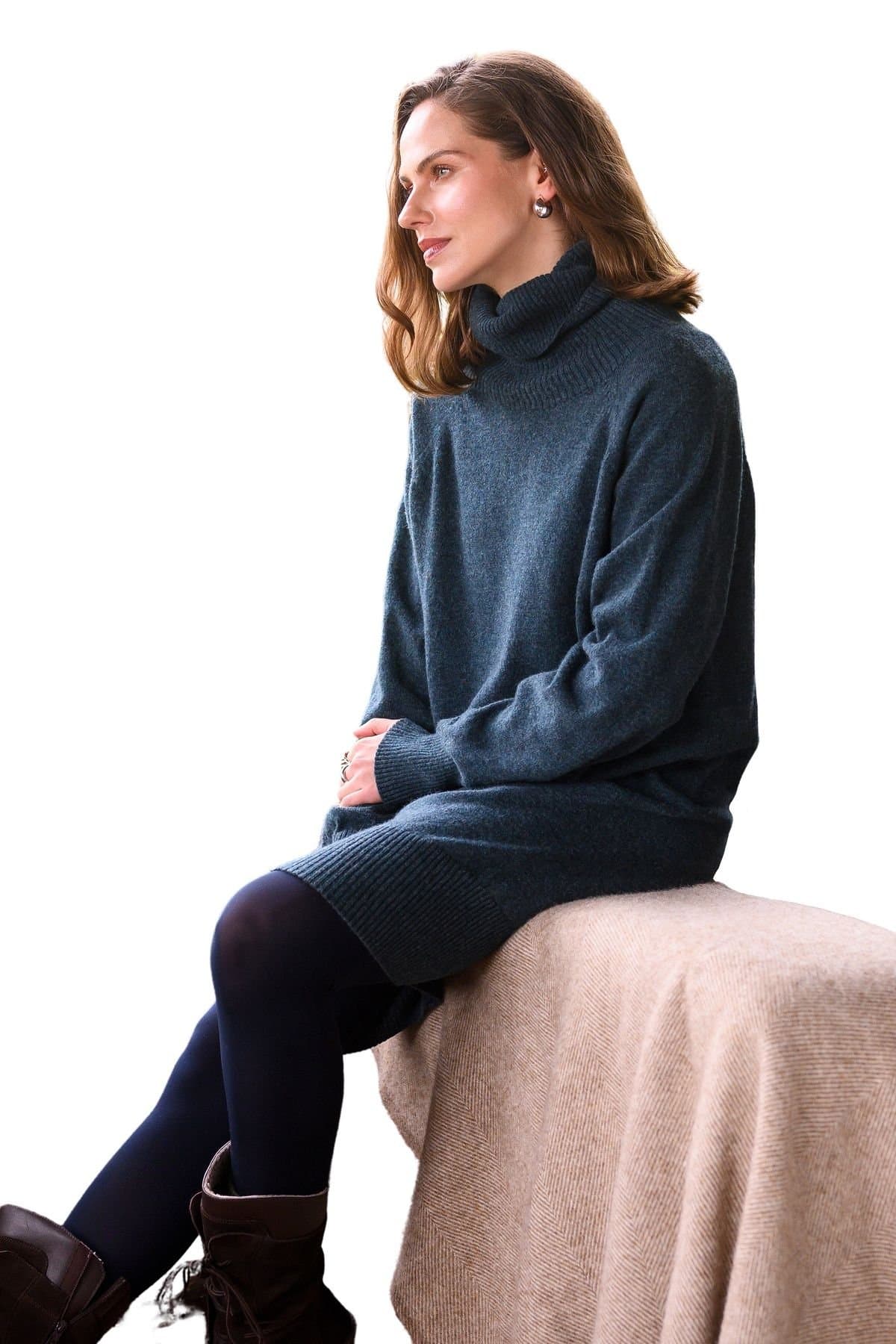 Celtic & Co Celtic & Co Women's Geelong Turtleneck Midi Dress in Turquoise