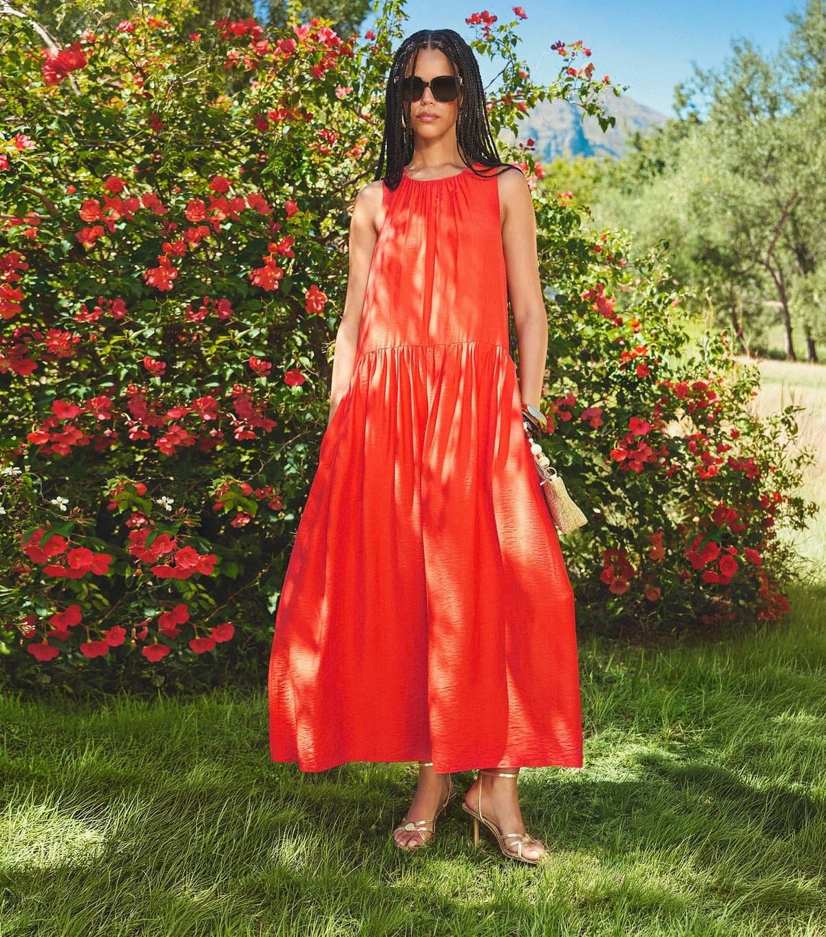 New Look Women's Bright Orange Drop Waist Sleeveless Midi Dress New Look