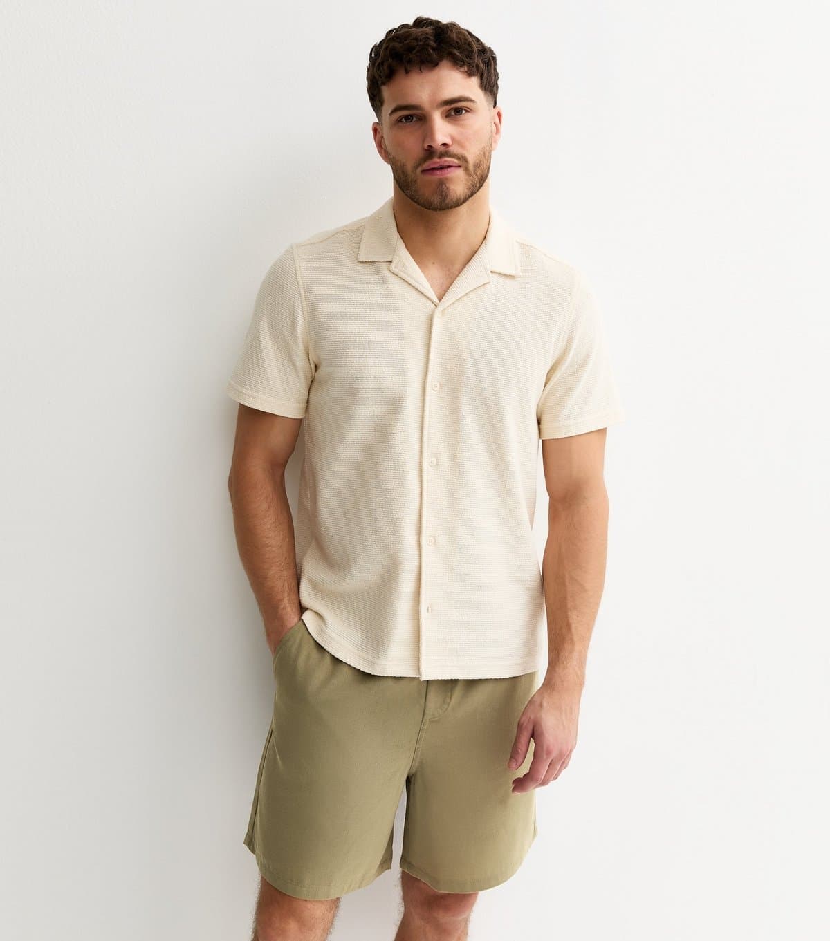 New Look Men's Light Khaki Linen Look Pull On Shorts New Look