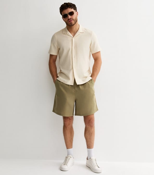 New Look Men's Light Khaki Linen Look Pull On Shorts New Look - 2